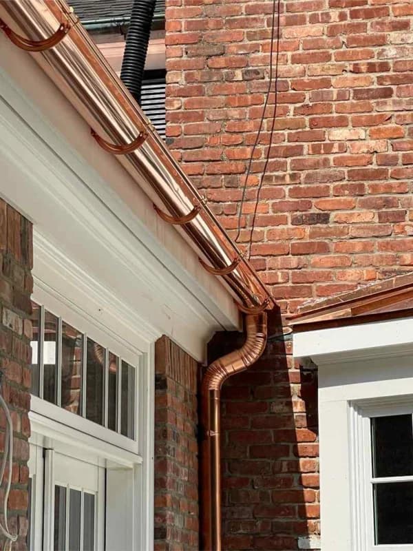 Completed copper gutter system