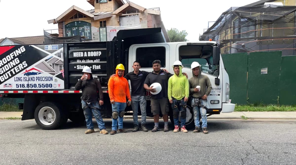 Long Island Precision Roofing team at a job site